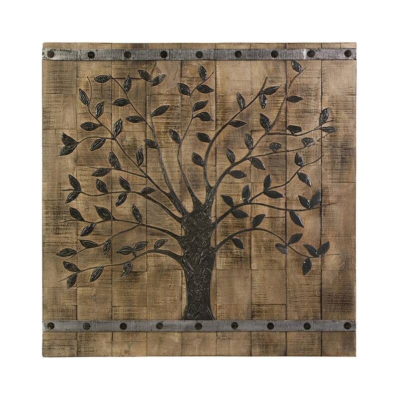 Rustic Style Tree of Life Wooden Wall Panel - 36" - Brown and Black