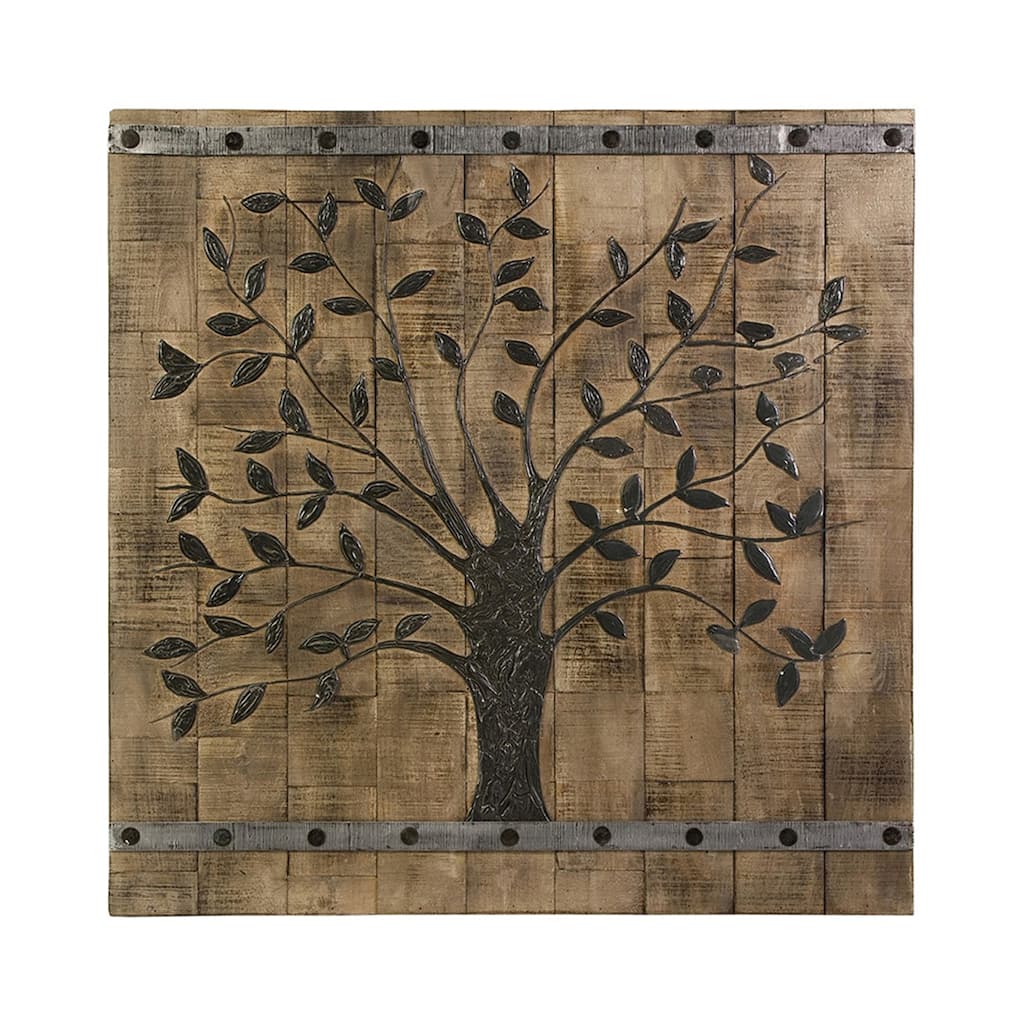 Rustic Style Tree of Life Wooden Wall Panel - 36" - Brown and Black