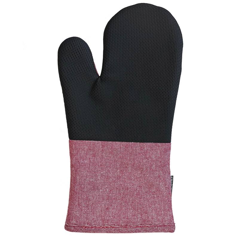 Red Heat Resistant Thick Soft Quilted Lining Kitchen Cotton & Neoprene Oven Glove Mitts - 1 pair