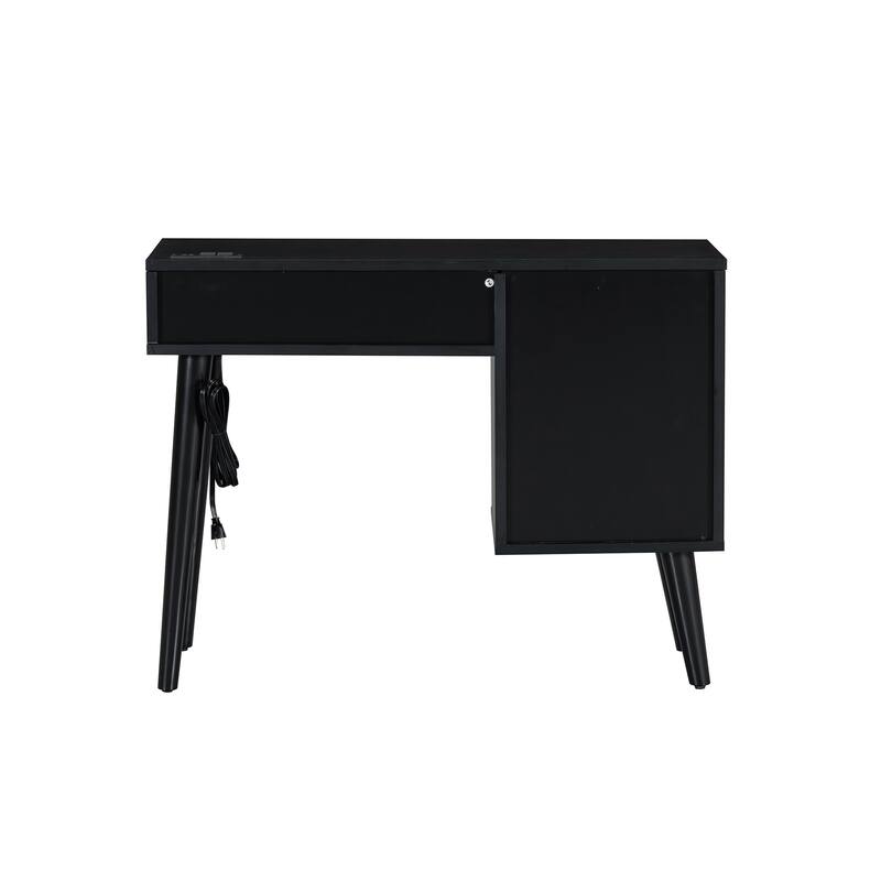 Vanity Set with Rattan Drawers, USB Ports & Stool
