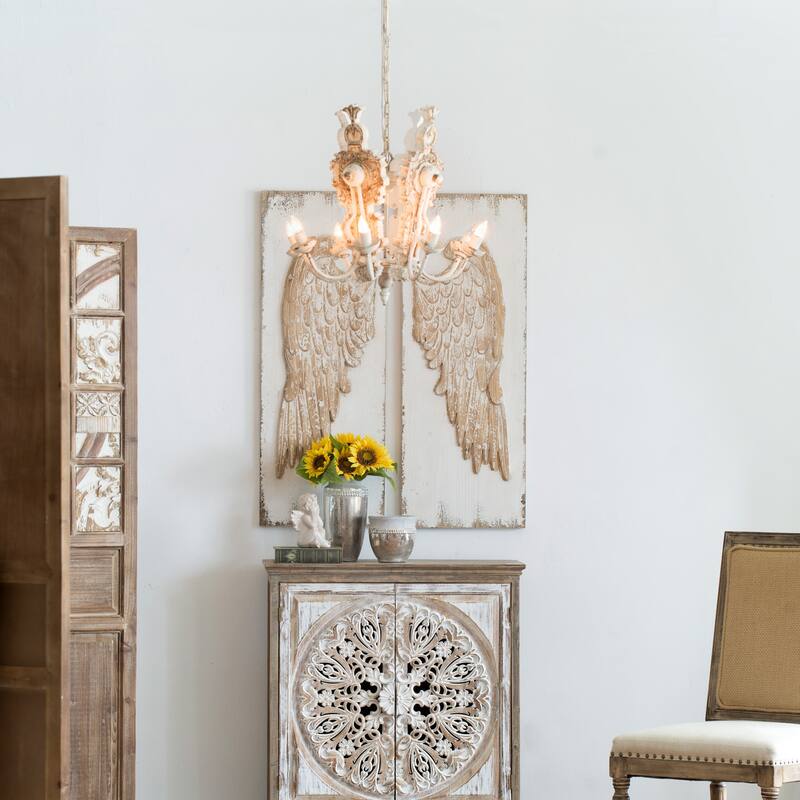 Modern Rectangle Feather Wing Wall Panels with Distressed Finish (Set of 2)