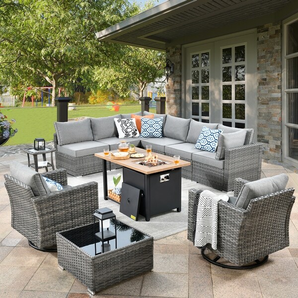 XIZZI 11-piece Outdoor Wicker Furniture Patio Swivel Chair Set