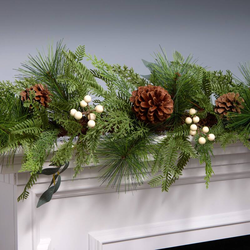 National Tree Company 6 ft. Artificial Inspired by Nature Christmas Garland with White Berries, Pinecones, and Cypress Tips