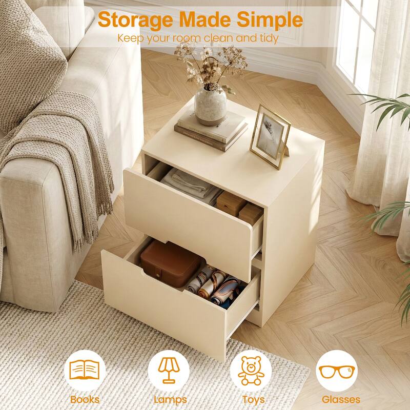 Handless Nightstand with 2 Drawers