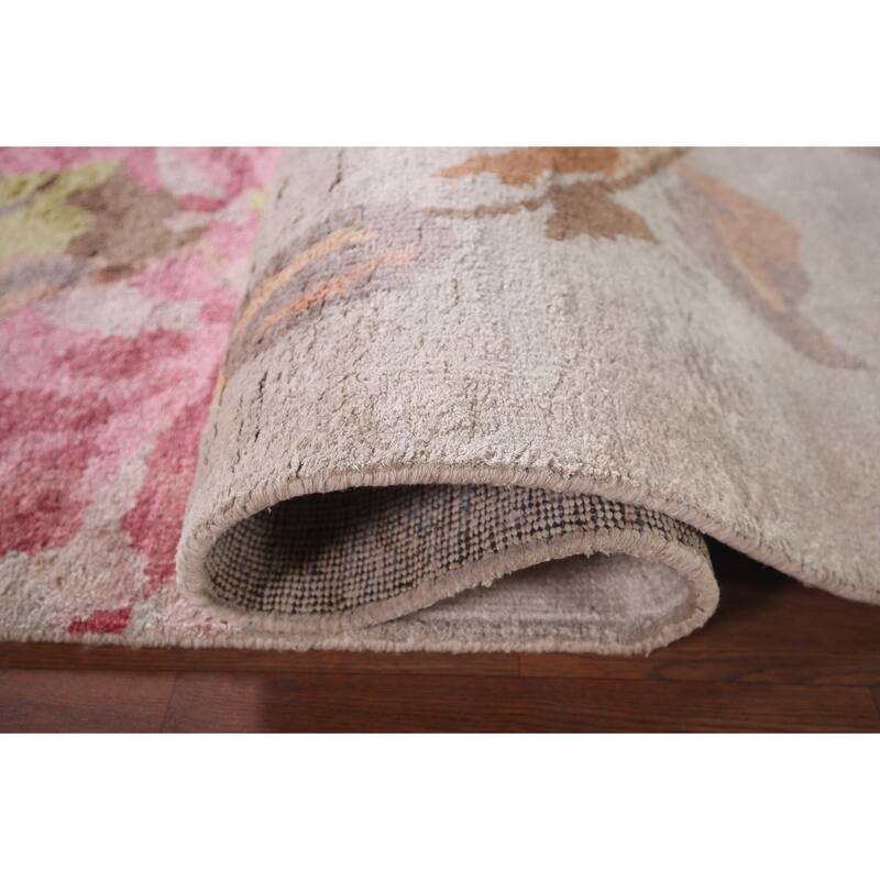 Handmade Abstract Indian Area Rug Oriental Beige Wool & Silk Carpet - 5'5"x 8'5"