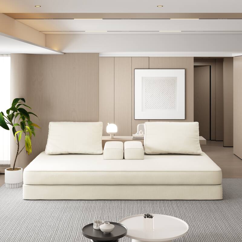 86.6" Convertible Loveseat Sofa Bed with Removable Backrests, Chenille Fabric Sleeper Sofa, Chaise Lounge, Floor Folding Couch