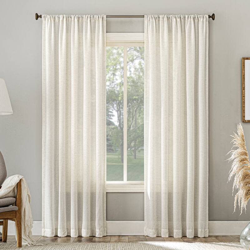 No. 918 Amalfi Linen Blend Semi-Sheer Rod Pocket 1-Piece Curtain Panel, Single Panel - 54x63 - Pearl