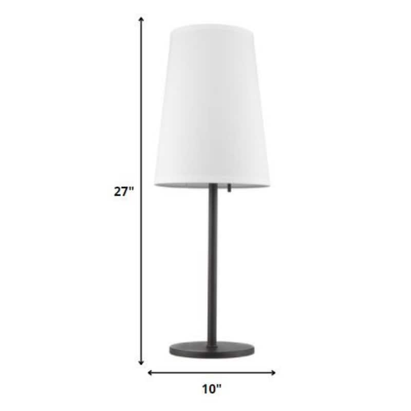 Black Metal Cylinder Table Lamp with White Fabric Cone Shade Pull Chain - 10” x 10” x 27” (D x W x H)