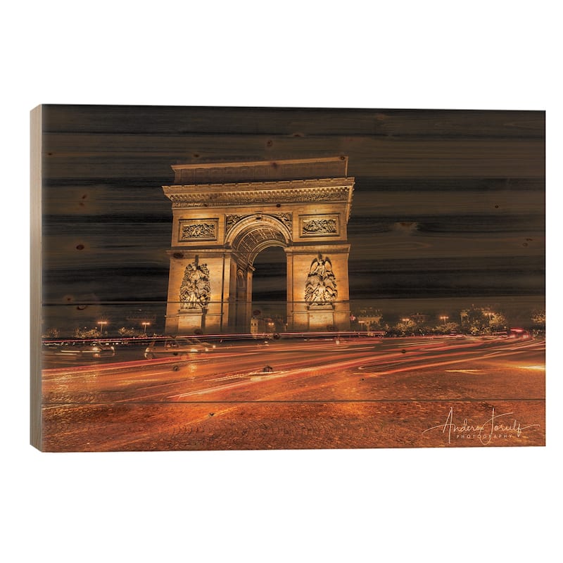 Night In Paris Print On Wood by Anders Jorulf - Multi-Color - 18x26x1.5