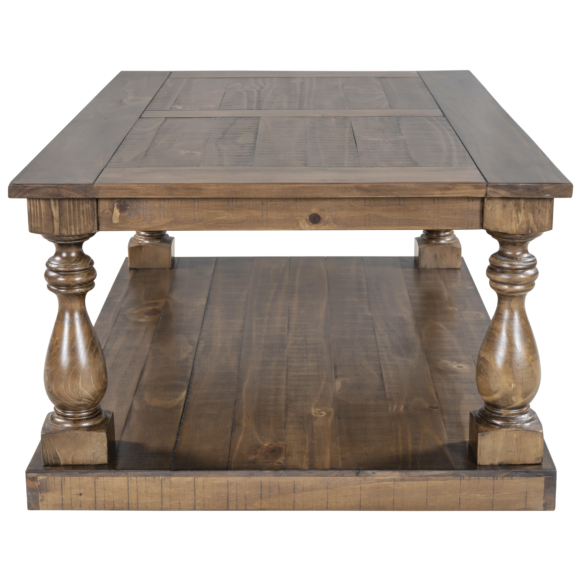 Rustic Solid Wood Floor Shelf Coffee Table with Storage