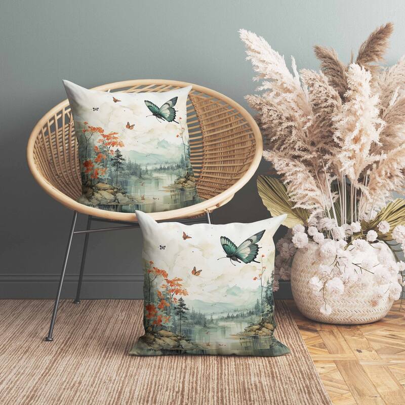 Fluttering Floral Heights Faux Suede Reversible Throw Pillow Lime and Green