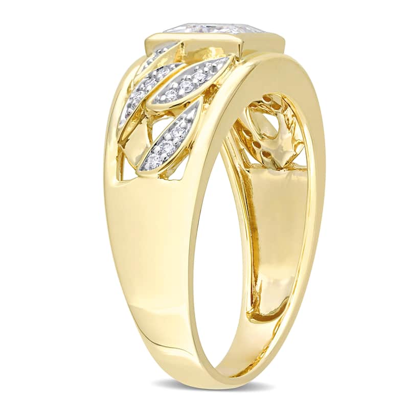Miadora 1 1/3 CT TW Moissanite Mens Ring with Link Design in 10k Yellow Gold
