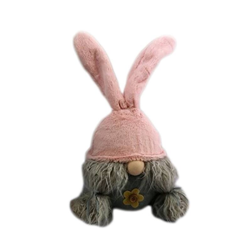 HomeRoots 19" Gray and Pink Fabric Bunny Ears Standing Gnome - 6.3' X '19.3' X '7.5