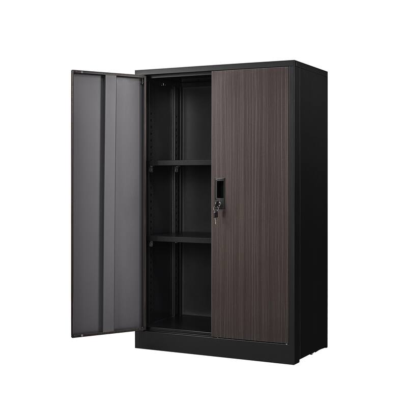 Modern File Cabinet Folding Document Storage Cabinet with Doors, Adjustable Shelves and Locks, for Home Office, School, Garage - Black