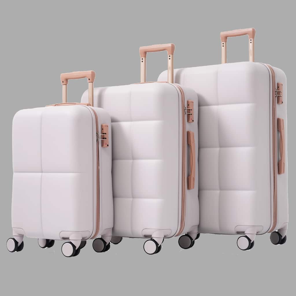 ABS 3-Piece Luggage Set with USB Port, Airline Certified 20" Carry-on, Expandable 24" & 28", Spinner Wheels, Cup Holder