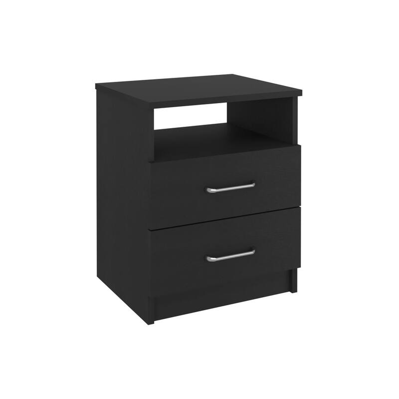 Modern Nightstand with Two Drawers and Shelf, Compact End Table for Bedroom or Living Room