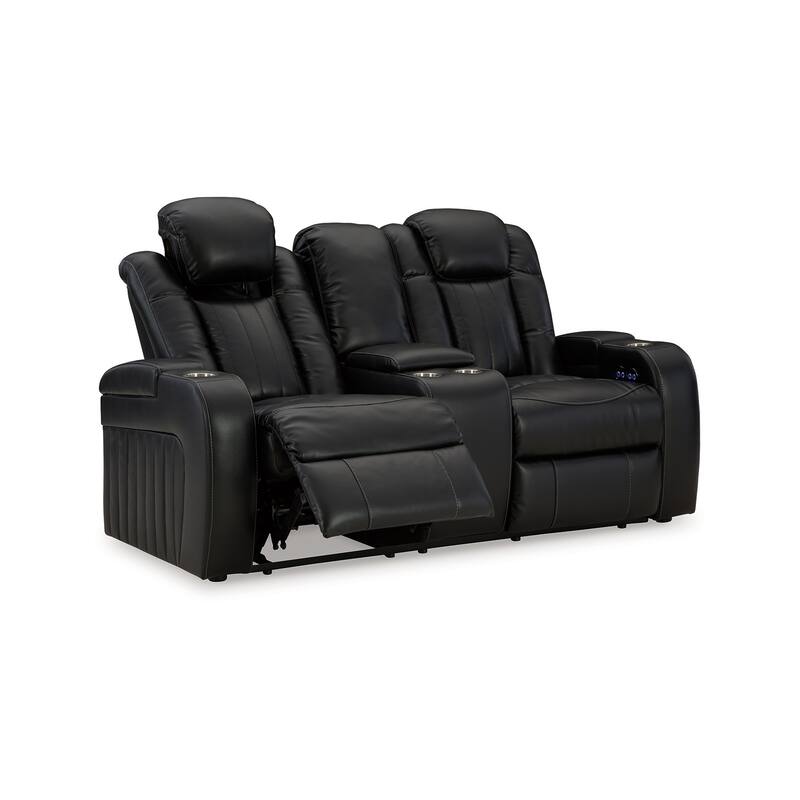 Aven Power Recliner Loveseat, LED, Midnight Blue Faux Leather 75 Inch
