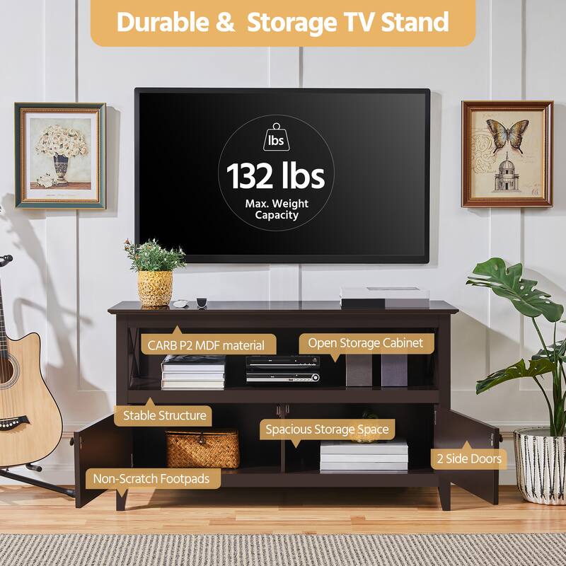 Yaheetech X Shape TV Stand Storage Universal TV Base with 2 Doors