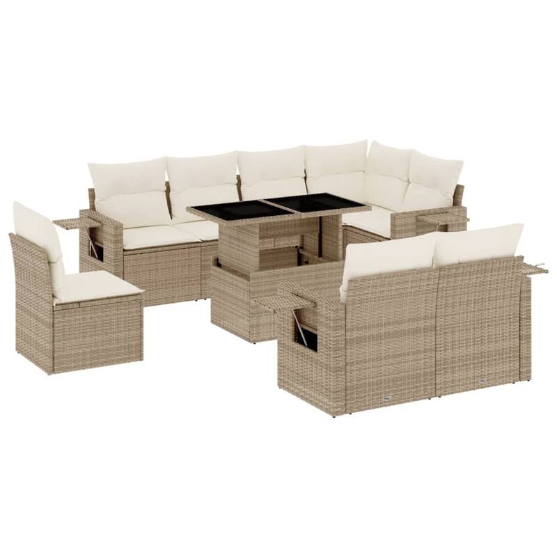 vidaXL Patio Sofa Set with Cushions Outdoor Furniture 9 Piece Poly Rattan - 21.7 x 39.4 x 28.7
