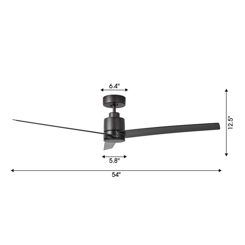 54" Oil Rubbed Bronze 6-Speeds Modern Ceiling Fan without Light - 54-inch W x 12.5-inch H