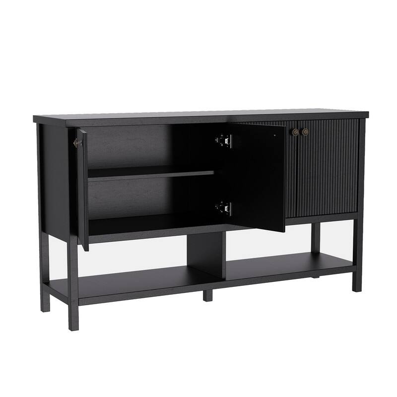 59" Sideboard Buffet Cabinet – Fluted 4-Door Storage, Farmhouse Accent Sideboard Large Console Table for Kitchen or Hallway
