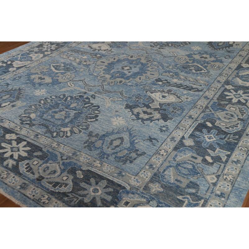 Hand Knotted Oriental 100% Wool Carpet Transitional All-Over Navy Blue & Blues Oushak Area Rug - 11' 1'' X 9' 3''