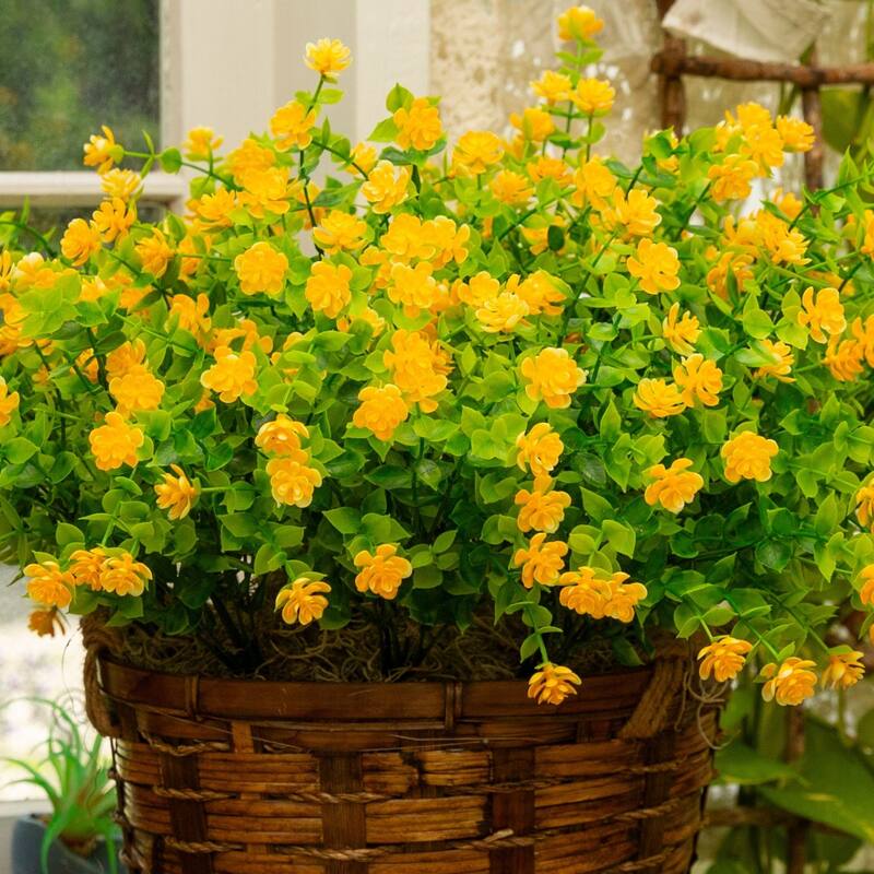 14-in UV Resistant Artificial Flowering Mini Rose Bush - Set of 12