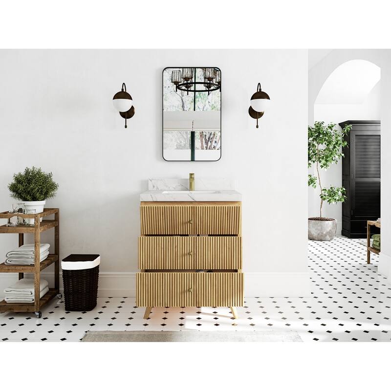 Willow Collections 30 in. W x 22 in. D Pasadena Solid Teak Single Sink Bathroom Vanity with Countertop