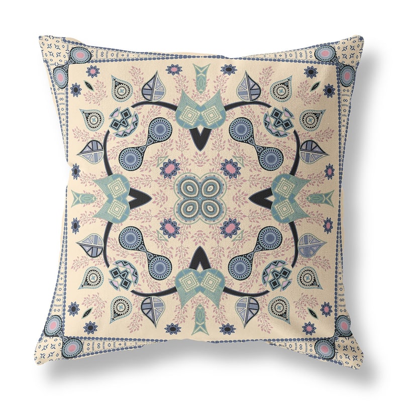 HomeRoots 18" x 18" Beige Blown Seam Paisley Indoor Outdoor Throw Pillow - 18.00' X '5.00' X '18.00