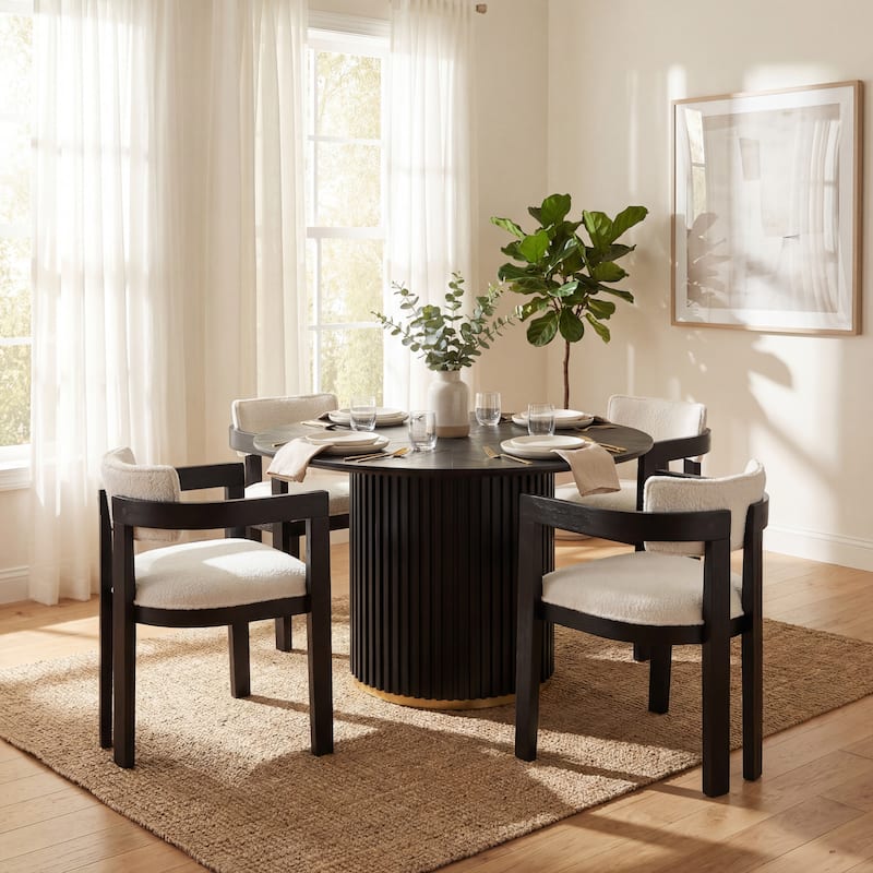 Christopher Knight Home - Modern 5-Piece Wooden Dining Set with Upholstered Linen Chairs - Beige+Black