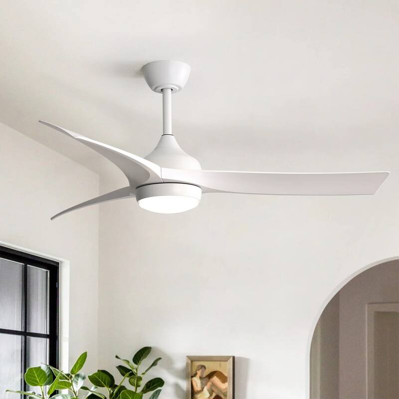 52/60 Inch Ceiling Fan with Integrated LED Light and Remote Control Quiet DC Motor - 52 Inch #52k169  - White and White Blades