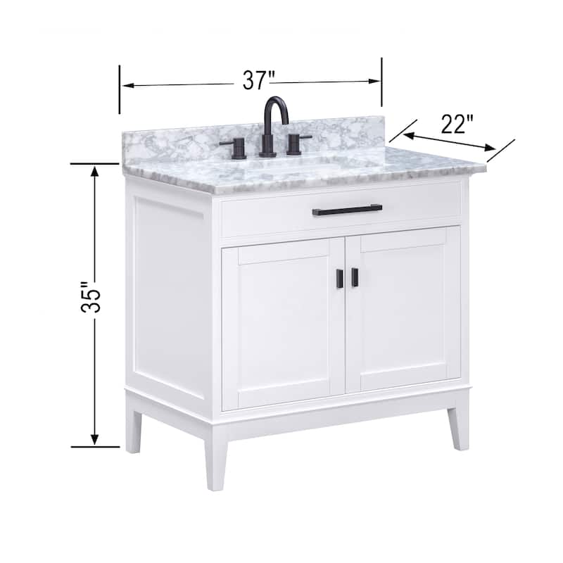 Madison 36 in. Single Sink Bathroom Vanity in White with Top - 37"W x 22"D