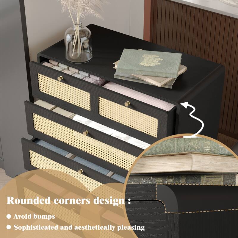 Modern Rattan Dressing Table Storage Cabinet with 4 Drawers, Waterproof, for Bedrooms and Living Rooms