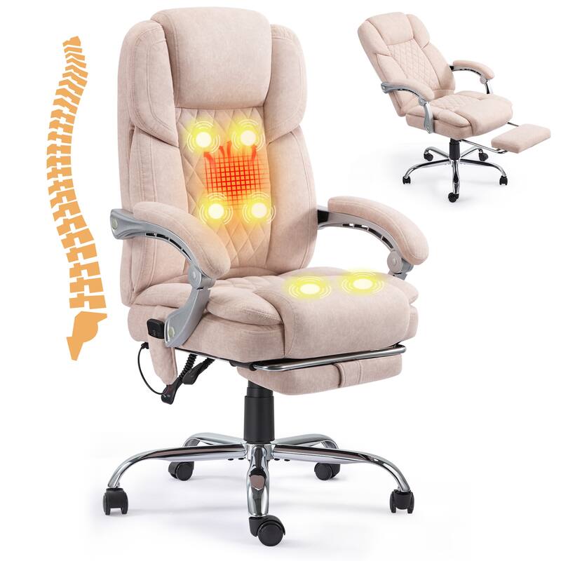 EROMMY Ergonomic Heated Massage Office Chair with Lumbar Support, Reclining Backrest, 2/4/6-Point Massage - Pink