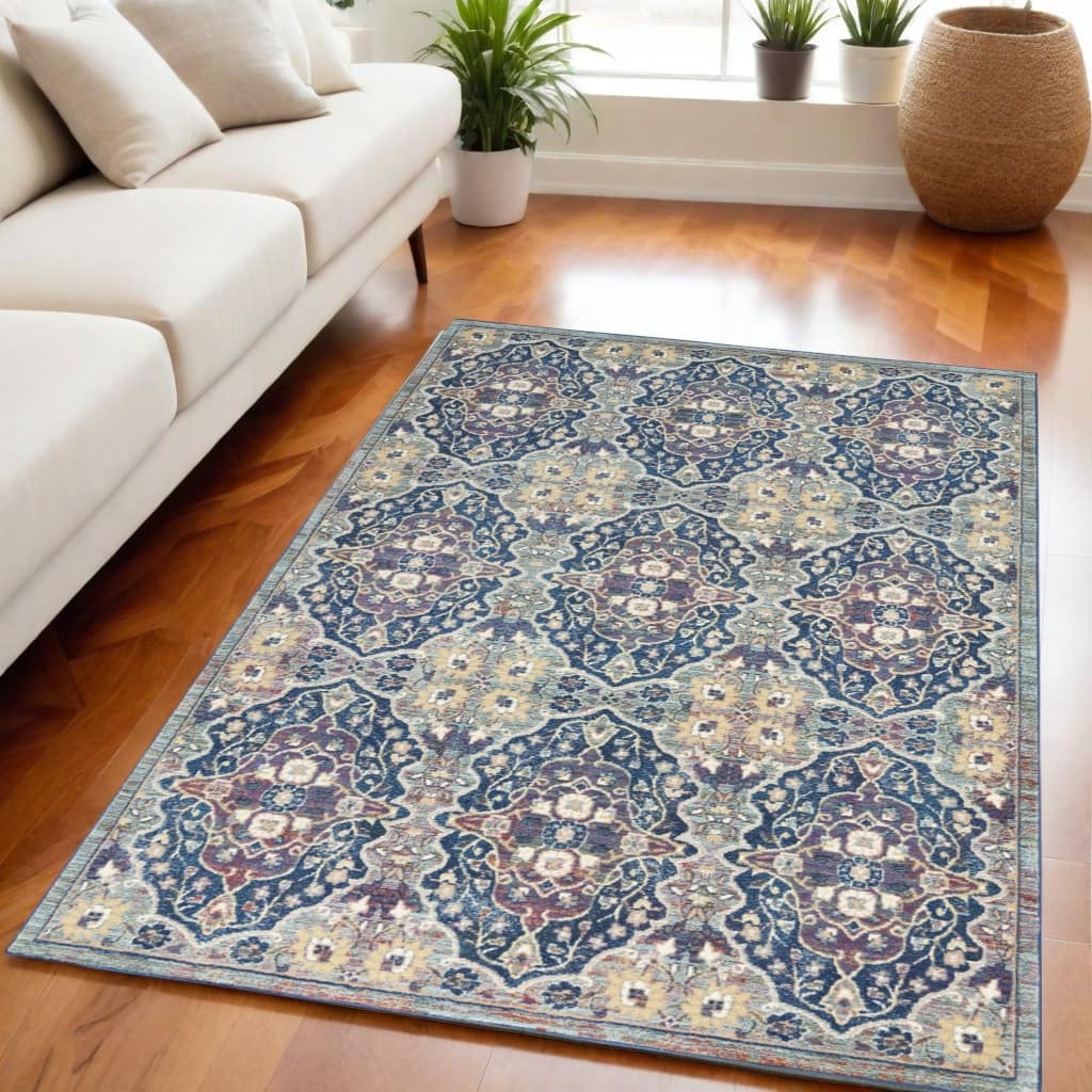 Herey Power Loomed Distressed Floral Traditional Non Skid Area Rug By HomeRoots - 90' X '63' X '0.5