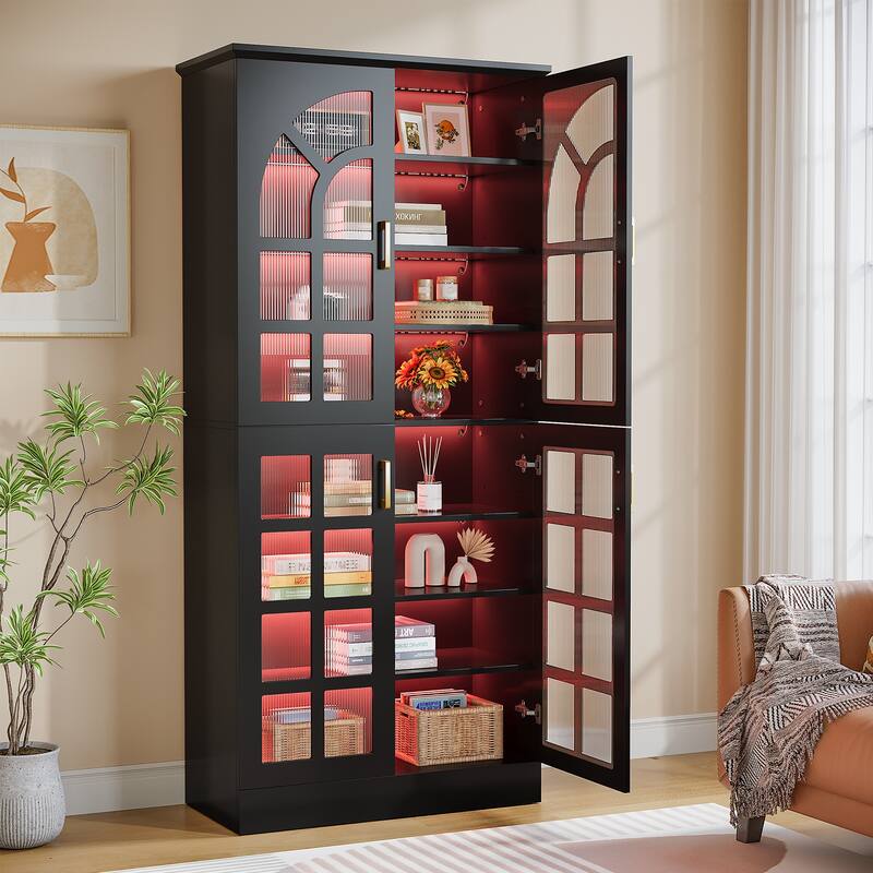 69" Tall Storage Cabinet with Doors, LED Lights, Adjustable Shelves