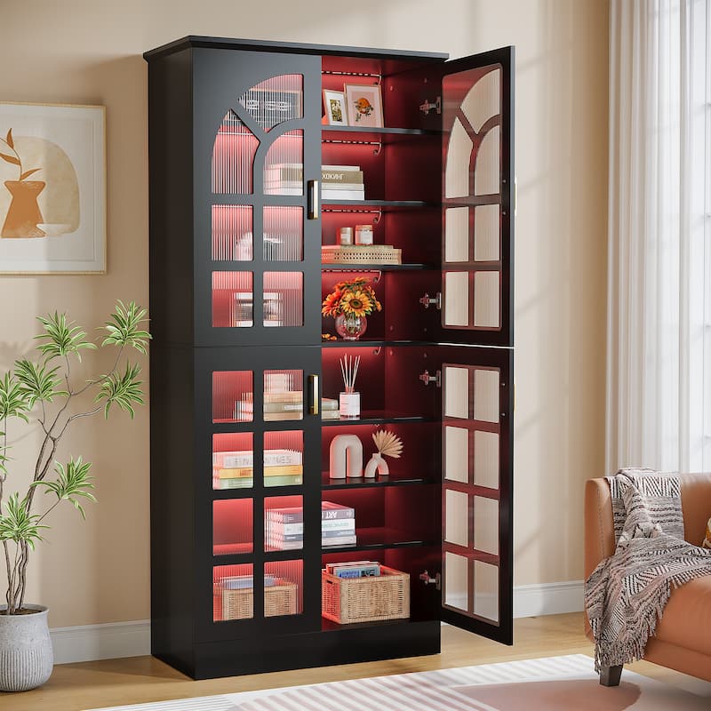 Pantry Cabinet with LED Lights, 68.9" Tall Adjustable Storage Cabinet