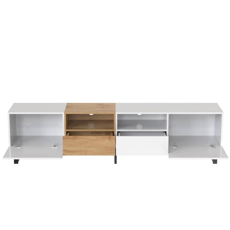 Floor TV Stand with 2 Cabinets, Media Console Table for TVs up to 85", Rectangle Entertainment Center with Drop Down Door