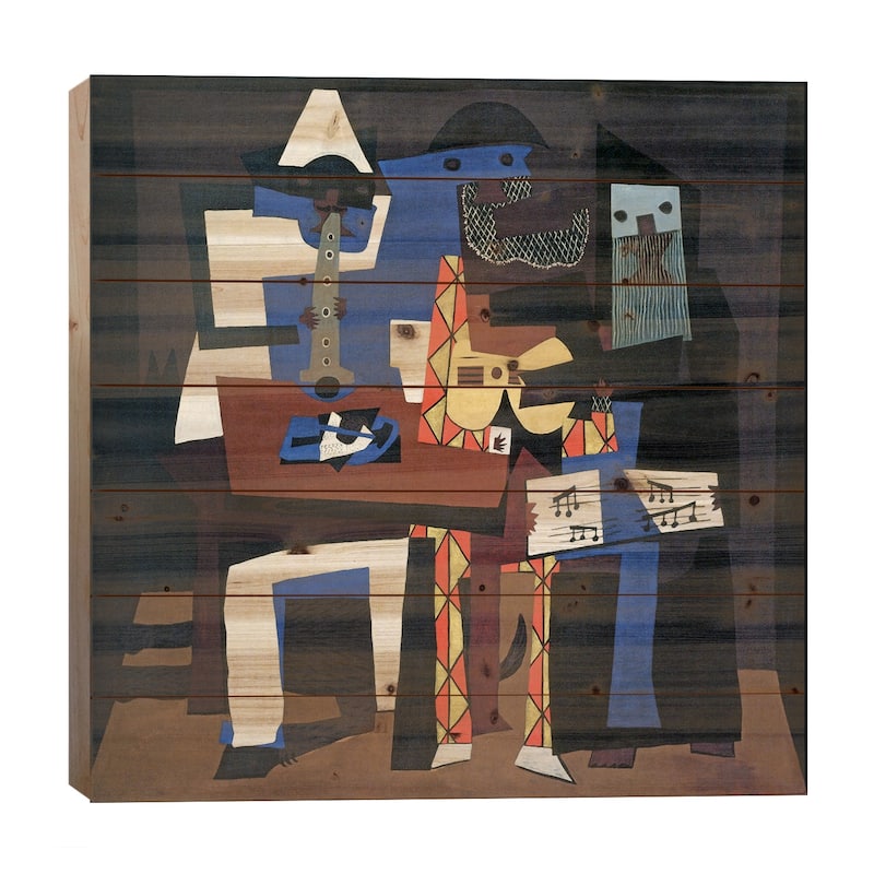 Three Musicians Print On Wood by Pablo Picasso - Multi-Color - 26x26x1.5