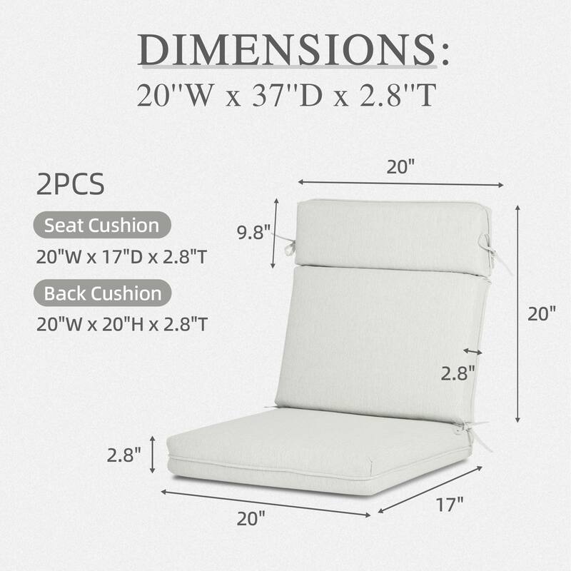 Aoodor Outdoor Dining Chair Cushion Set, 37"x20"x2.8"