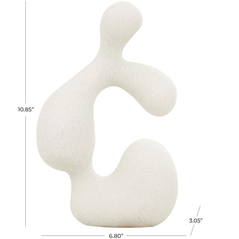 White Polystone Curved Shaped Abstract Sculpture with Speckled Texturing