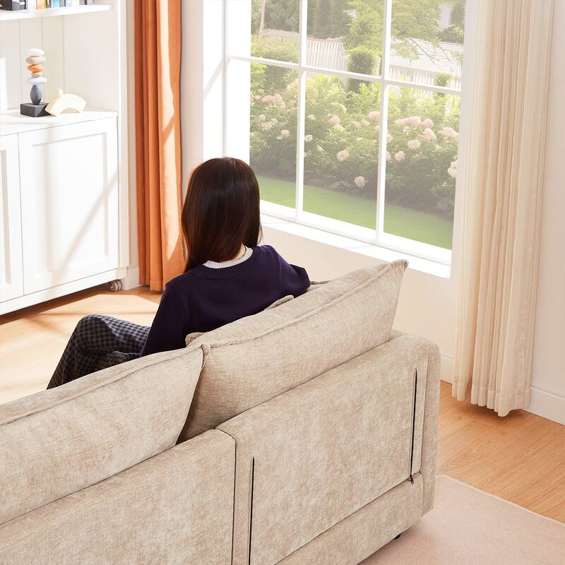 L Shape Modular Sectional Sofa Chenille Upholstered Couch wOttoman