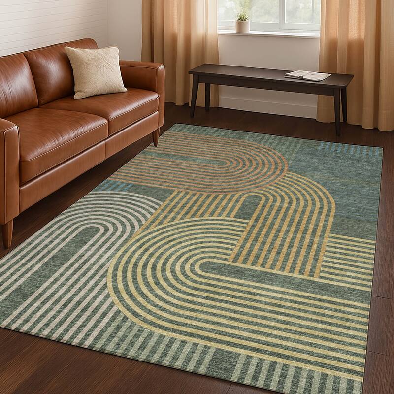 Machine Washable Indoor/ Outdoor Modern Basehor Chantille Rug