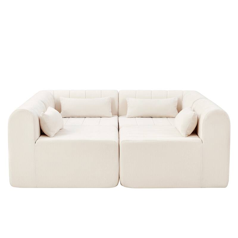 145.5" Modular Sofa Couch, Modern Sectional Sofa for Living Room, Polyester Upholstered Cloud Couch with Deep Seat