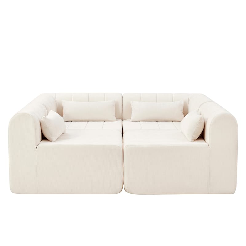 Christopher Knight Home - Modular Polyester Upholstered Sectional Sofa with 4-Piece Compressed Sponge - 145.5"