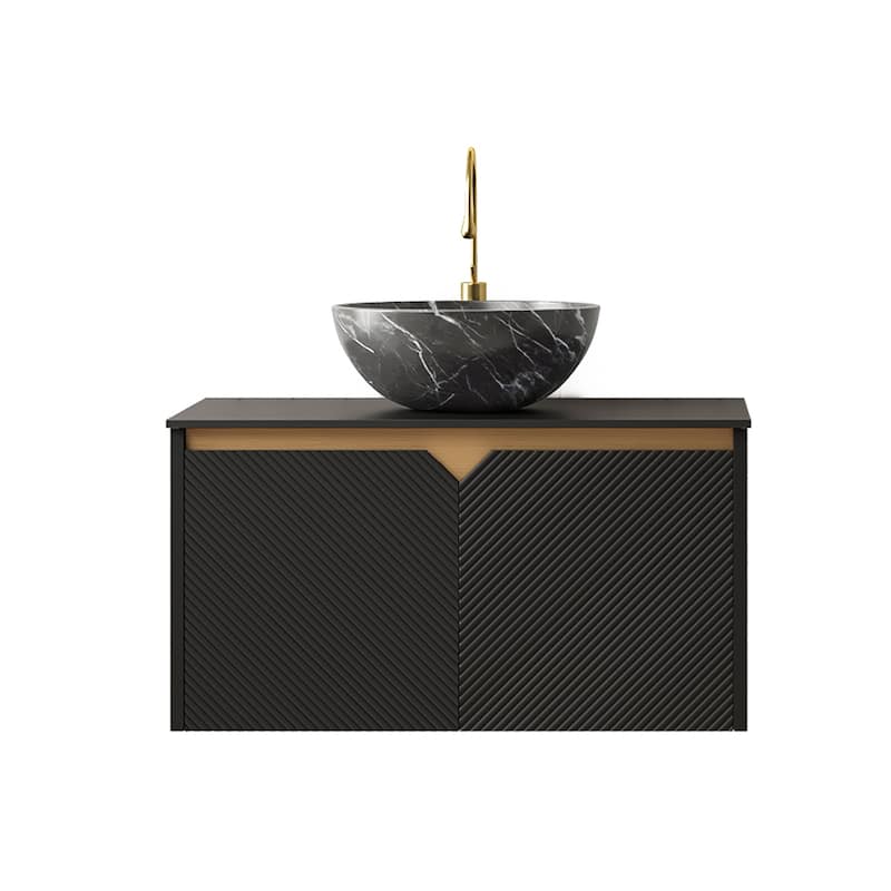 GDFStudio - Ruben Modern Floating Bathroom Vanity with Twill Double Doors, Metal Trim & Black Sintered Stone Countertop