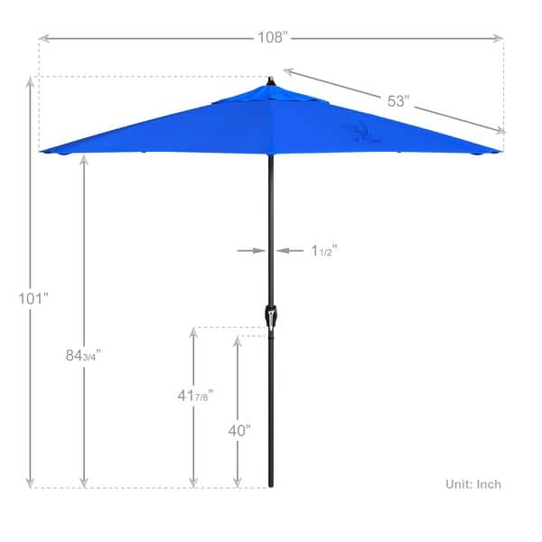 dimension image slide 6 of 29, North Bend 9-foot Round Auto-tilt, Bronze Finish, Sunbrella Patio Umbrella by Havenside Home