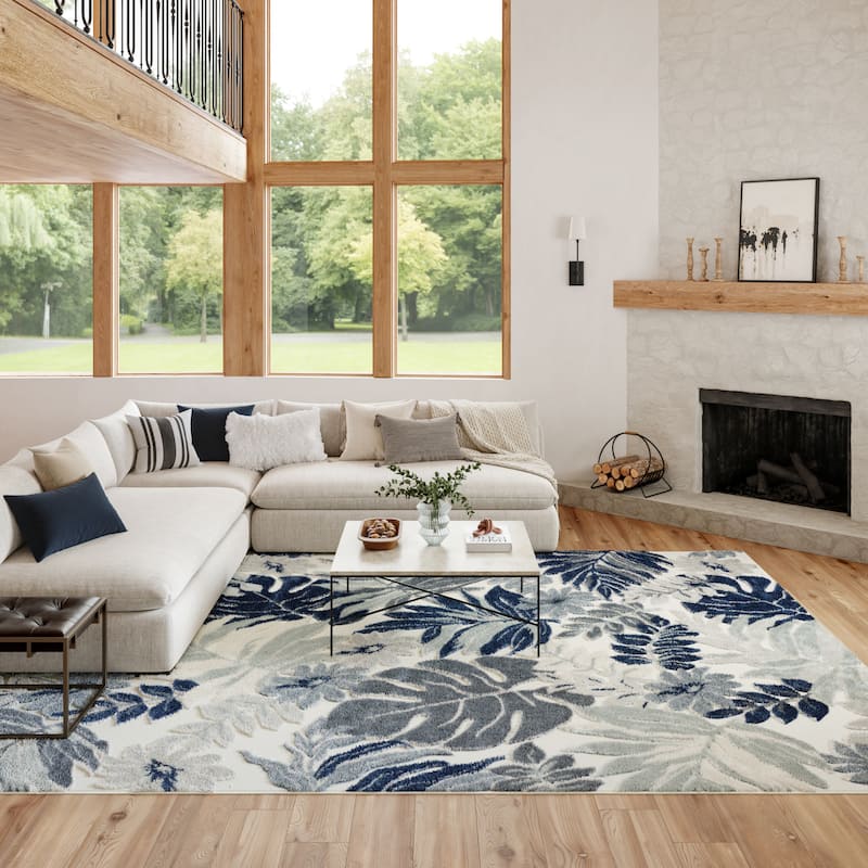 Nourison Suncoast Indoor/Outdoor Tropical Floral Area Rug - Blue - 7'10" x 9'10"