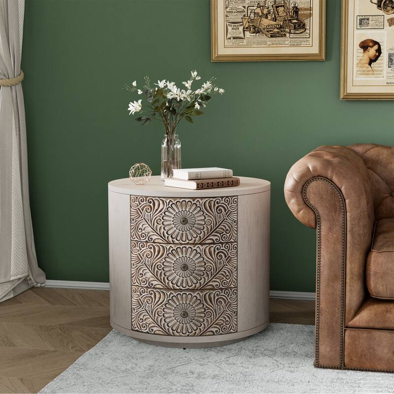 SUNBURY Round 3-Drawers Nightstand Accent Storage Cabinet