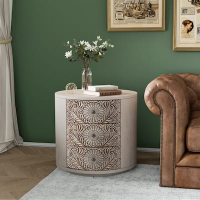 SUNBURY Round 3-Drawers Nightstand Accent Storage Cabinet